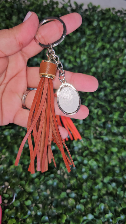 Sublimation Color Metal Alloy Keychain Leather Tassel Keychains