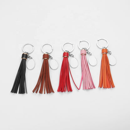 Sublimation Color Metal Alloy Keychain Leather Tassel Keychains