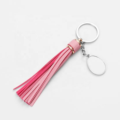 Sublimation Color Metal Alloy Keychain Leather Tassel Keychains