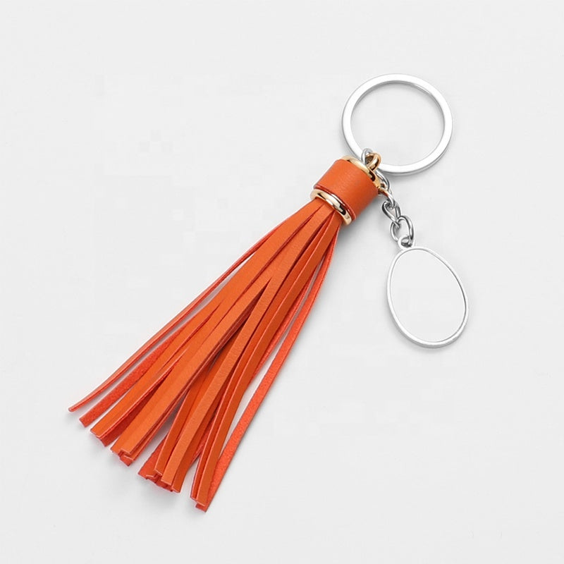 Sublimation Color Metal Alloy Keychain Leather Tassel Keychains