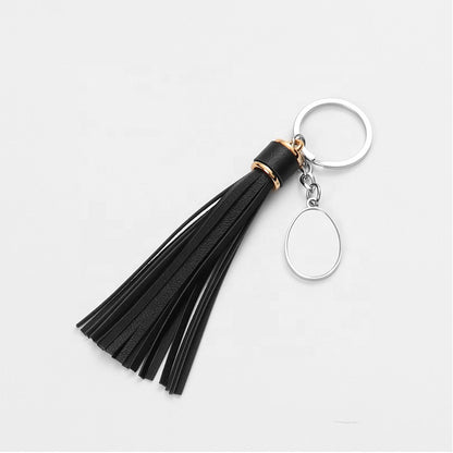 Sublimation Color Metal Alloy Keychain Leather Tassel Keychains