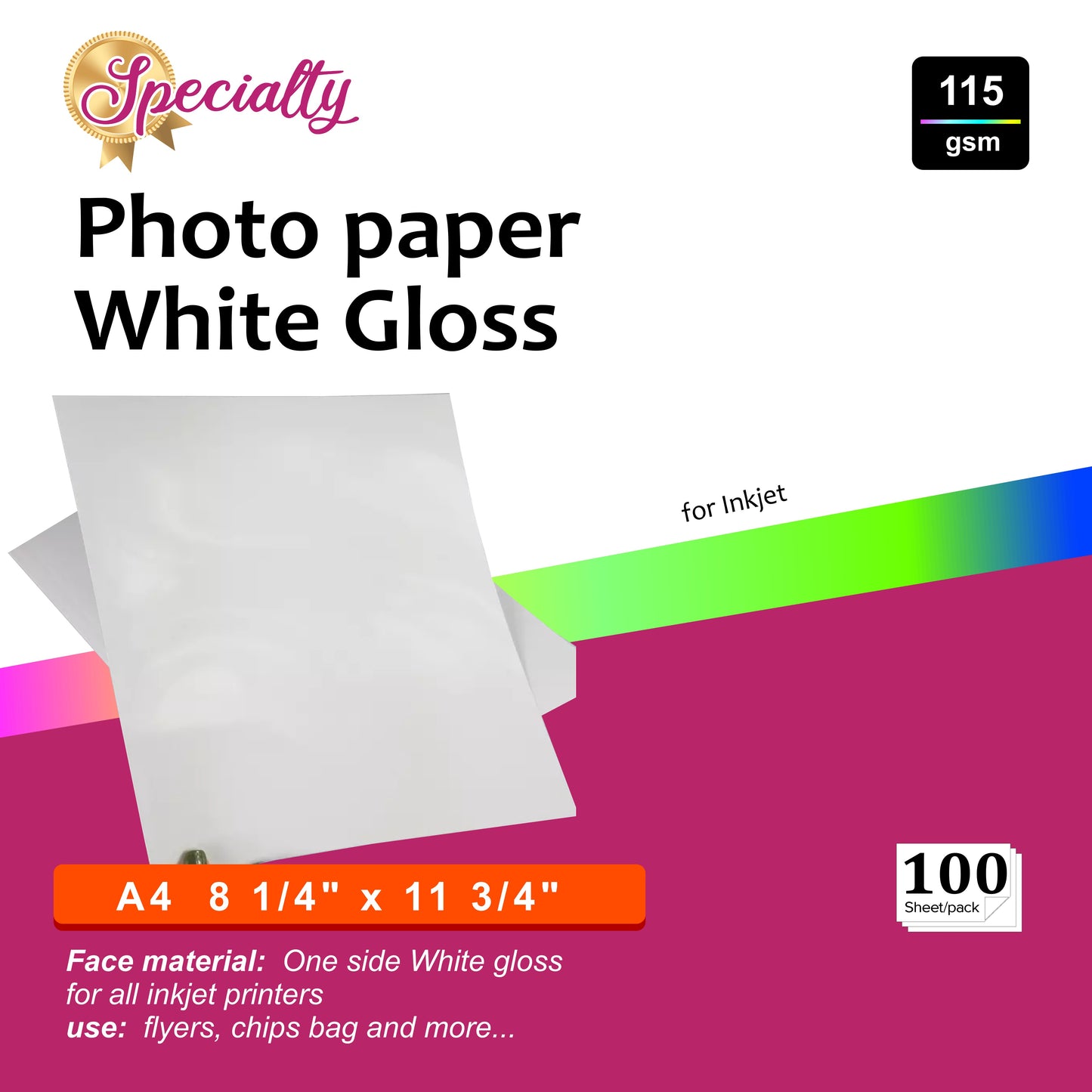 photo paper white gloss inkjet 115 gsm